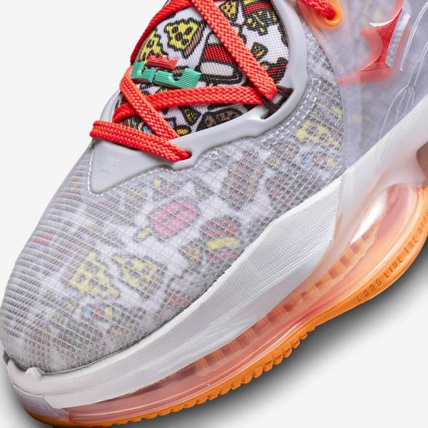 Women's Nike LeBron 19 Basketball Shoes Grey / Orange / Light Red / Green | NK269SOK