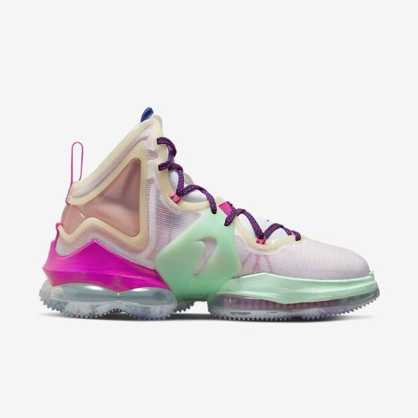 Women's Nike LeBron 19 Basketball Shoes Blue / Light Green / White / Burgundy | NK347WMG