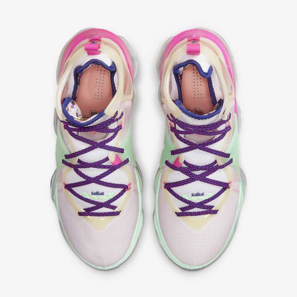 Women's Nike LeBron 19 Basketball Shoes Blue / Light Green / White / Burgundy | NK347WMG