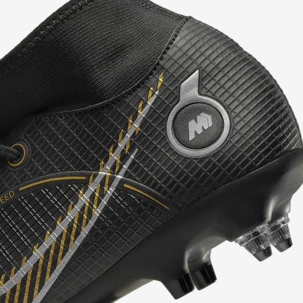 Women's Nike Mercurial Superfly 8 Academy SG-PRO Anti-Clog Traction Soft-Grounds Football Shoes Black / Metal Silver / Grey / Metal Gold | NK310COH