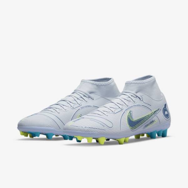 Women's Nike Mercurial Superfly 8 Academy AG Artificial-Grass Football Shoes Grey / Light Blue / Dark Blue | NK524CIE