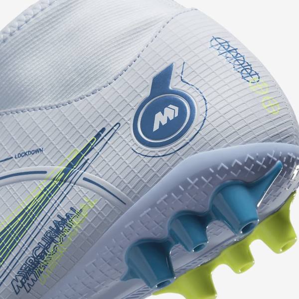 Women's Nike Mercurial Superfly 8 Academy AG Artificial-Grass Football Shoes Grey / Light Blue / Dark Blue | NK524CIE