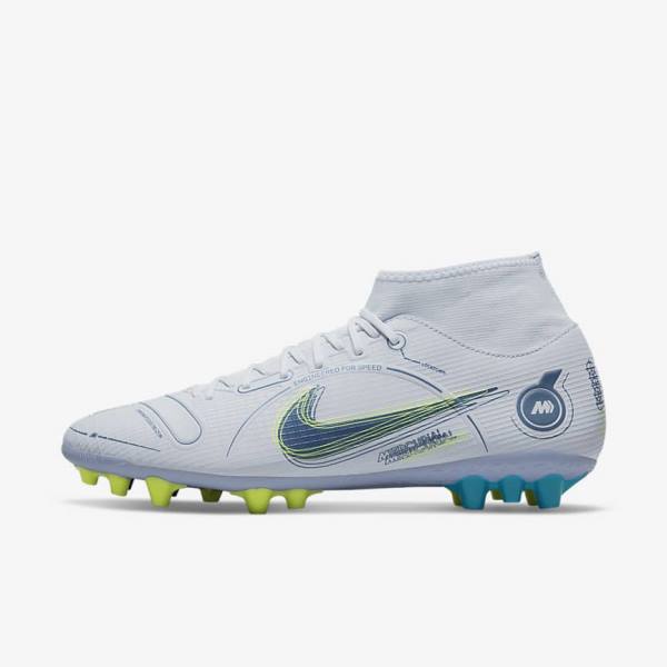 Women\'s Nike Mercurial Superfly 8 Academy AG Artificial-Grass Football Shoes Grey / Light Blue / Dark Blue | NK524CIE