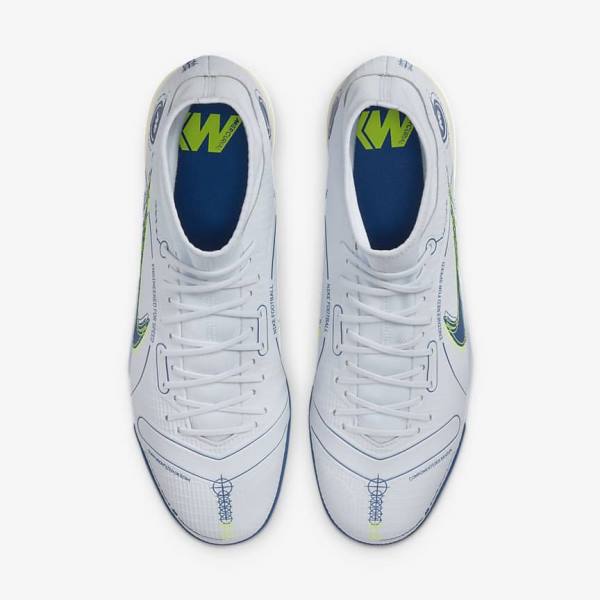 Women's Nike Mercurial Superfly 8 Academy TF Turf Football Shoes Grey / Light Blue / Dark Blue | NK568NAI