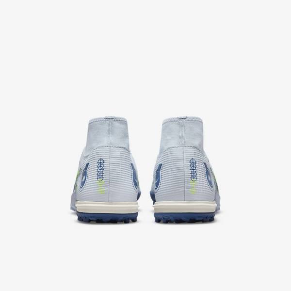 Women's Nike Mercurial Superfly 8 Academy TF Turf Football Shoes Grey / Light Blue / Dark Blue | NK568NAI