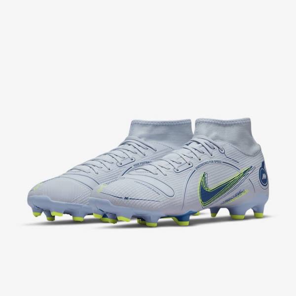 Women's Nike Mercurial Superfly 8 Academy MG Multi-Grounds Football Shoes Grey / Light Blue / Dark Blue | NK860AQX