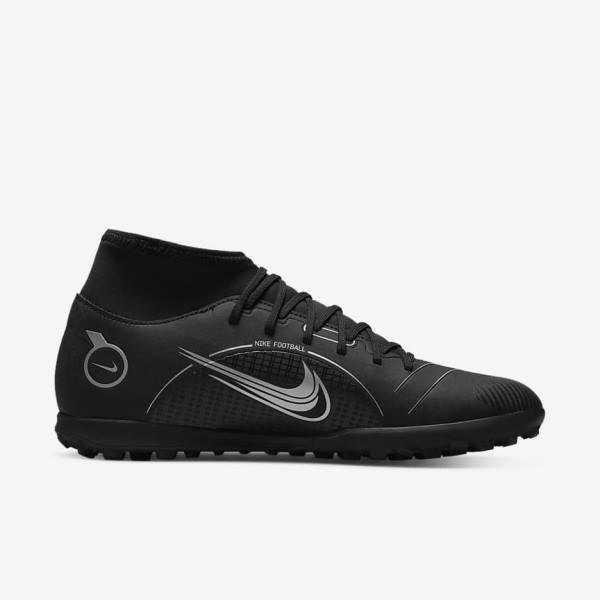 Women's Nike Mercurial Superfly 8 Club TF Turf Football Shoes Black / Grey / Metal Silver | NK351JIR