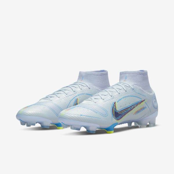 Women's Nike Mercurial Superfly 8 Elite FG Firm-Grounds Football Shoes Grey / Light Blue / Blue | NK295HQK