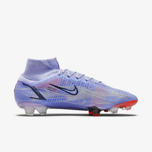 Women's Nike Mercurial Superfly 8 Elite KM FG Firm-Ground Football Shoes Indigo / Light Red / Metal Silver | NK312WBV