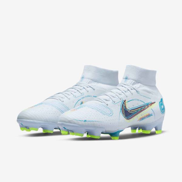 Women's Nike Mercurial Superfly 8 Pro FG Firm-Ground Football Shoes Grey / Light Blue / Dark Blue | NK162CYN