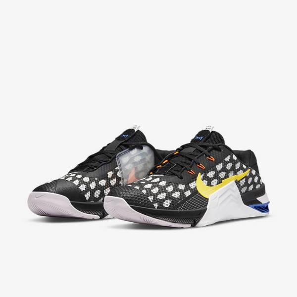 Women's Nike Metcon 7 Training Shoes Black / White / Blue / Yellow | NK150QWR