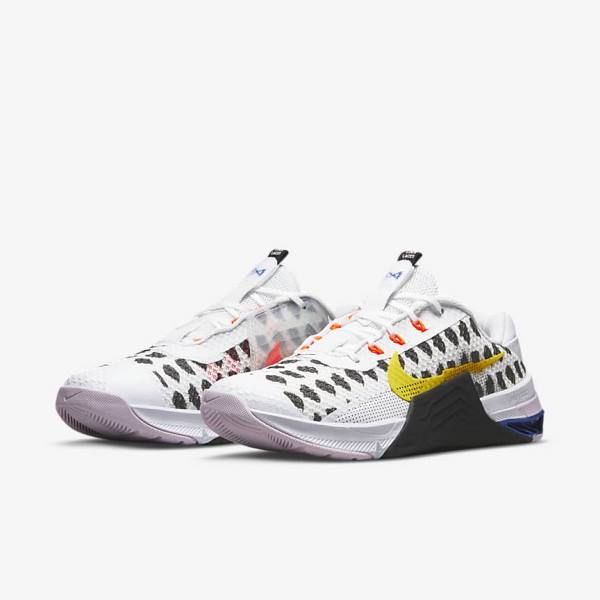 Women's Nike Metcon 7 Training Shoes Black / White / Blue / Yellow | NK617OBF