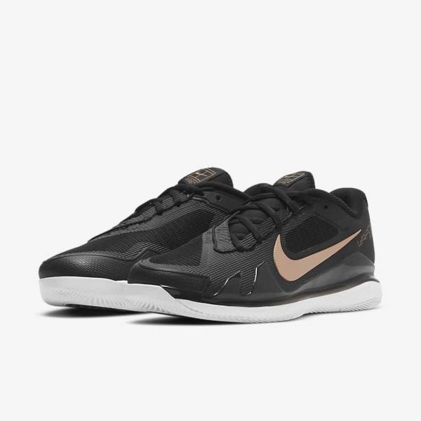 Women's Nike NikeCourt Air Zoom Vapor Pro Hard-Court Tennis Shoes Black / White / Metal Red Brown | NK428XCM