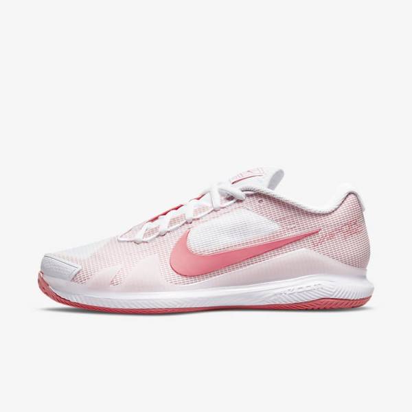 Women\'s Nike NikeCourt Air Zoom Vapor Pro Clay Court Tennis Shoes White / Pink Light Blue | NK753ZDJ