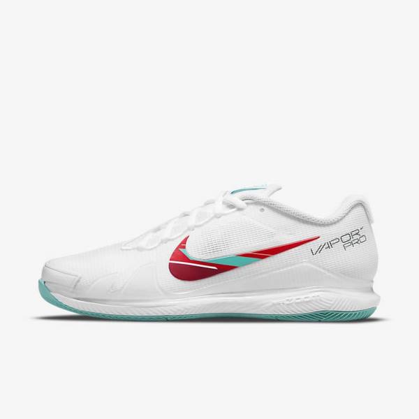 Women\'s Nike NikeCourt Air Zoom Vapor Pro Hard-Court Tennis Shoes White / Red / Burgundy / Turquoise | NK968YJZ