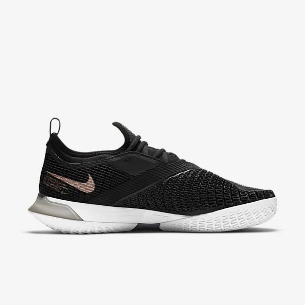 Women's Nike NikeCourt React Vapor NXT Hard Court Tennis Shoes Black / Metal Red Brown / White | NK023DPK