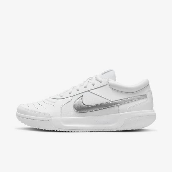 Women\'s Nike NikeCourt Zoom Lite 3 Tennis Shoes White / Metal Silver | NK582DJR