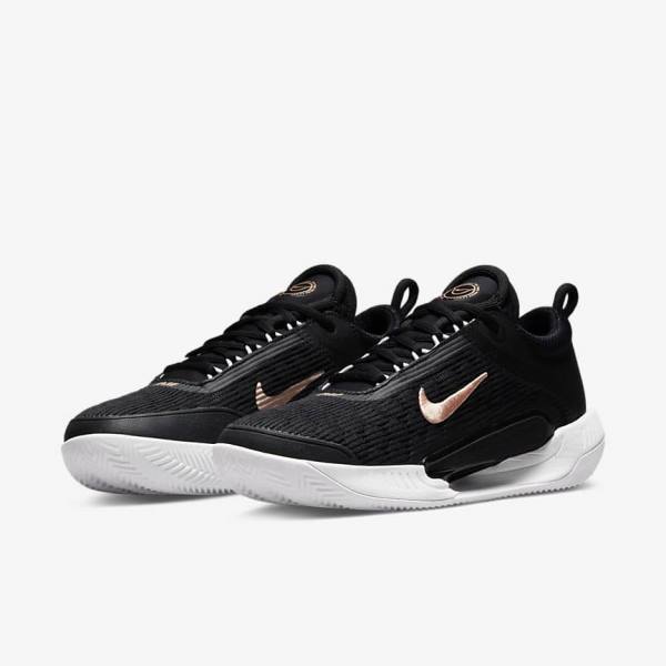 Women's Nike NikeCourt Zoom NXT Clay Court Tennis Shoes Black / White / Dark Grey / Metal Red Brown | NK054VJW