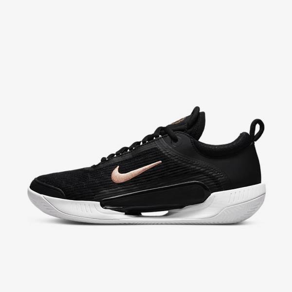 Women\'s Nike NikeCourt Zoom NXT Clay Court Tennis Shoes Black / White / Dark Grey / Metal Red Brown | NK054VJW