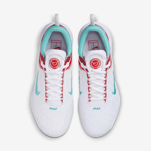 Women's Nike NikeCourt Zoom NXT Hard Court Tennis Shoes White / Light Silver / Red / Turquoise | NK147JWC