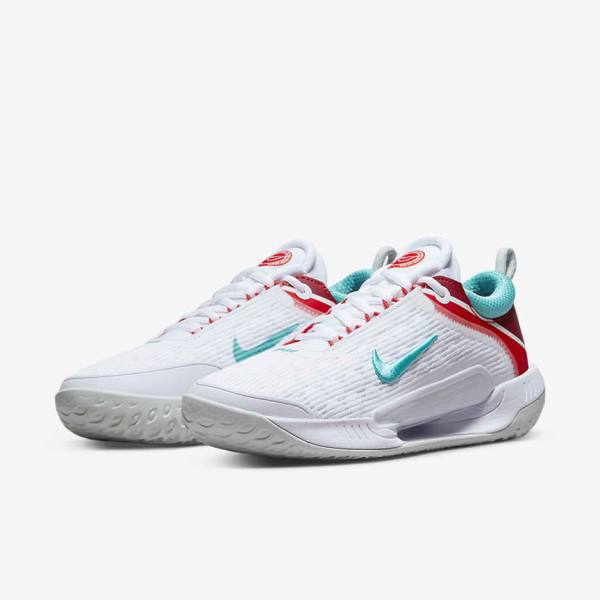 Women's Nike NikeCourt Zoom NXT Hard Court Tennis Shoes White / Light Silver / Red / Turquoise | NK147JWC