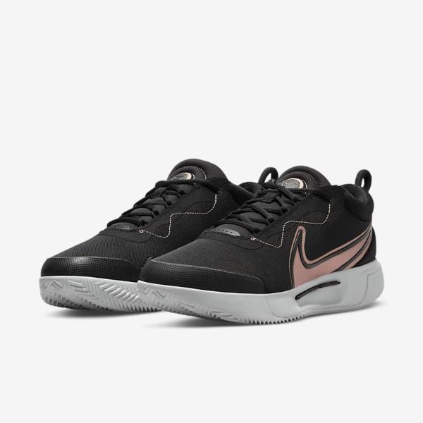 Women's Nike NikeCourt Zoom Pro Clay Court Tennis Shoes Black / White / Metal Red Brown | NK932USV