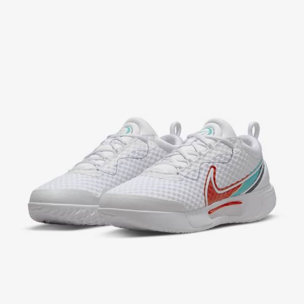 Women's Nike NikeCourt Zoom Pro Hard Court Tennis Shoes White / Red / Burgundy / Turquoise | NK317IGN