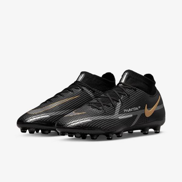 Women's Nike Phantom GT2 Dynamic Fit Elite AG-Pro Artificial-Grass Football Shoes Black / Metal Gold / Metal Silver / Metal Dark Grey | NK582ZXS