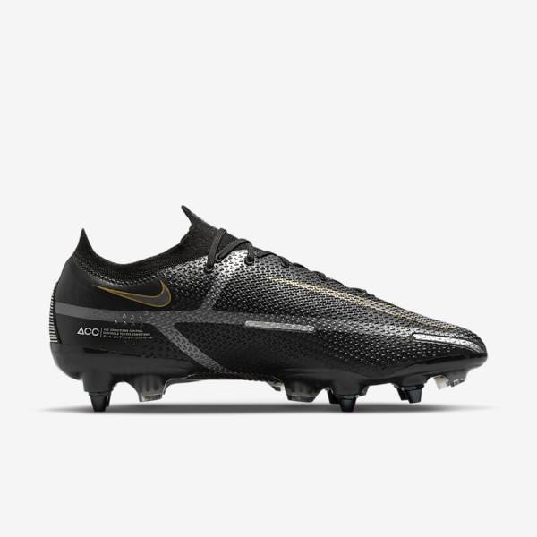 Women's Nike Phantom GT2 Elite SG-Pro AC Soft-Ground Football Shoes Black / Metal Gold / Metal Silver / Metal Dark Grey | NK091HQM