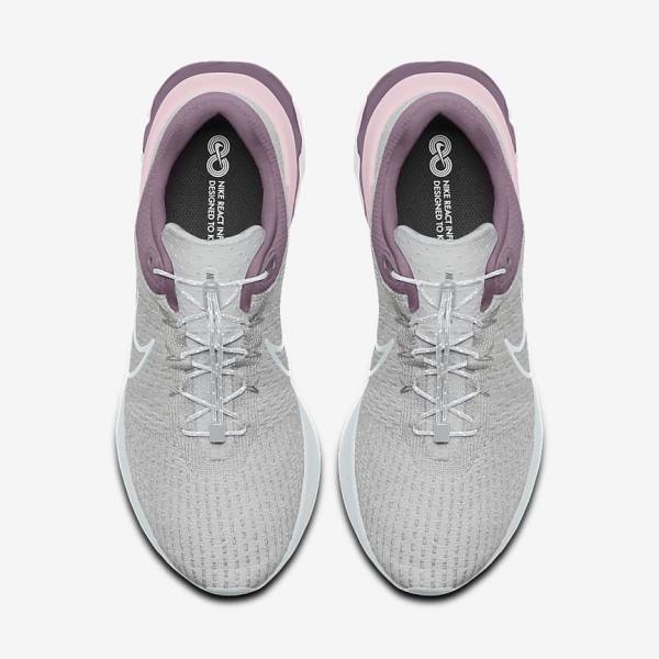 Women's Nike React Infinity Run 3 By You Custom Road Running Shoes Grey / Platinum / Grey | NK675RME