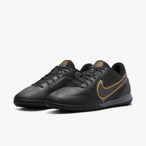 Women's Nike React Tiempo Legend 9 Pro IC Indoor-Court Football Shoes Black / Dark Grey / Metal Gold / Metal Dark Grey | NK062ZFJ