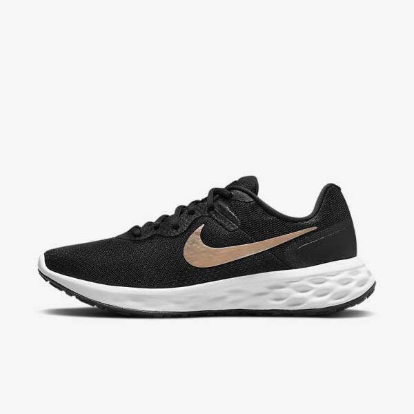 Women\'s Nike Revolution 6 Next Nature Road Running Shoes Black / White / Metal Copper | NK679JBS