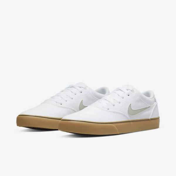 Women's Nike SB Chron 2 Canvas Skate Shoes White / Light Brown / Light Beige | NK879MKH