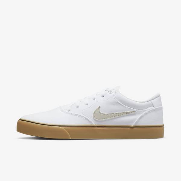 Women\'s Nike SB Chron 2 Canvas Skate Shoes White / Light Brown / Light Beige | NK879MKH