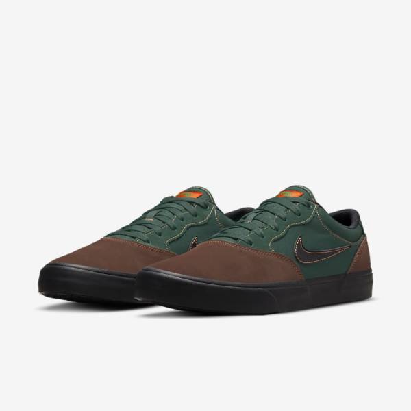 Women's Nike SB Chron 2 Skate Shoes Light Chocolate / Green / Orange / Black | NK438ZBK