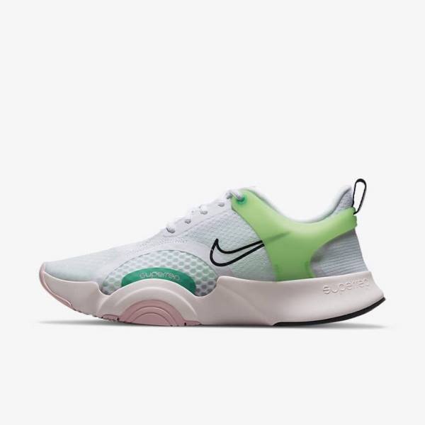 Women\'s Nike SuperRep Go 2 Training Shoes White / Green / Light Pink / Black | NK041LCD