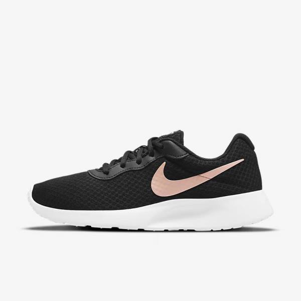 Women\'s Nike Tanjun Sneakers Black / White / Metal Red Brown | NK941IQV