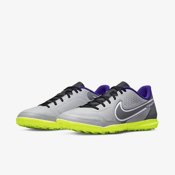 Women's Nike Tiempo Legend 9 Club TF Turf Football Shoes Light Grey / White | NK526HYJ