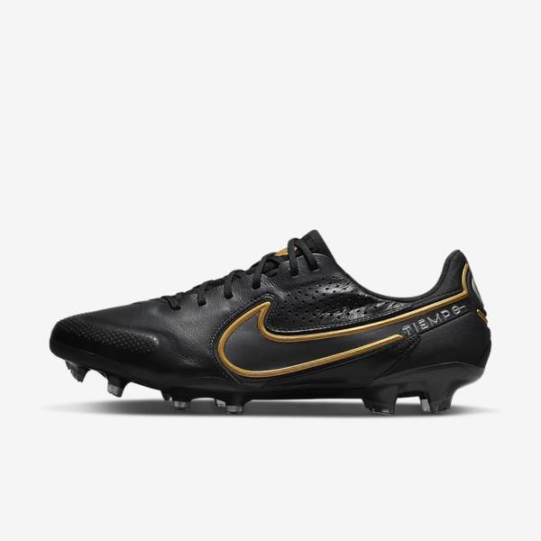 Women\'s Nike Tiempo Legend 9 Elite FG Firm-Ground Football Shoes Black / Dark Grey / Metal Gold / Metal Dark Grey | NK015JOT