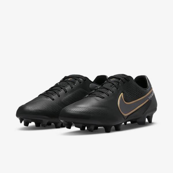 Women's Nike Tiempo Legend 9 Pro FG Firm-Ground Football Shoes Black / Dark Grey / Metal Gold / Metal Dark Grey | NK236QXS