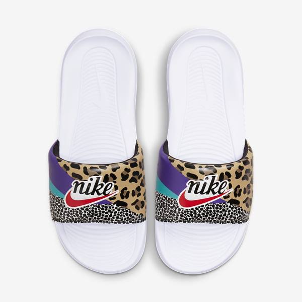 Women's Nike Victori One Print Slides White / Black / Purple / Red | NK342JML