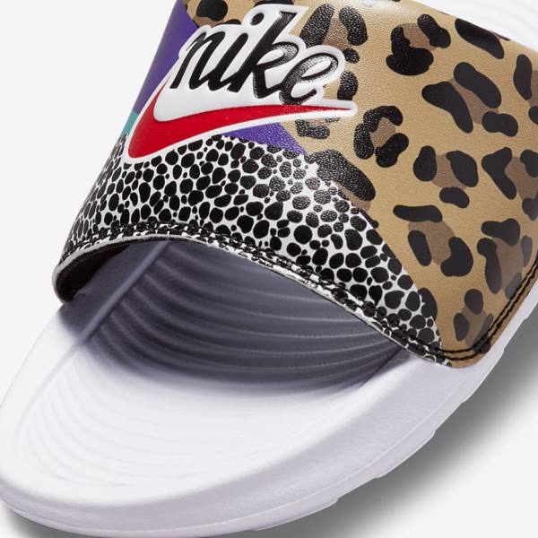 Women's Nike Victori One Print Slides White / Black / Purple / Red | NK342JML