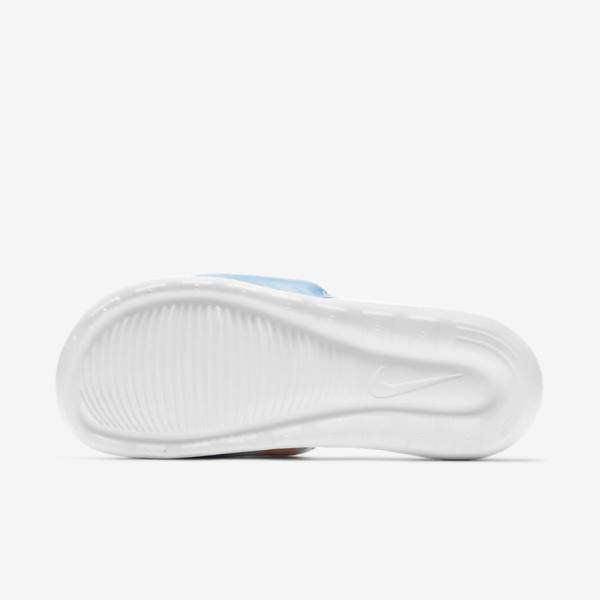 Women's Nike Victori One Print Slides White / Light Mango / Blue / White | NK401QTN