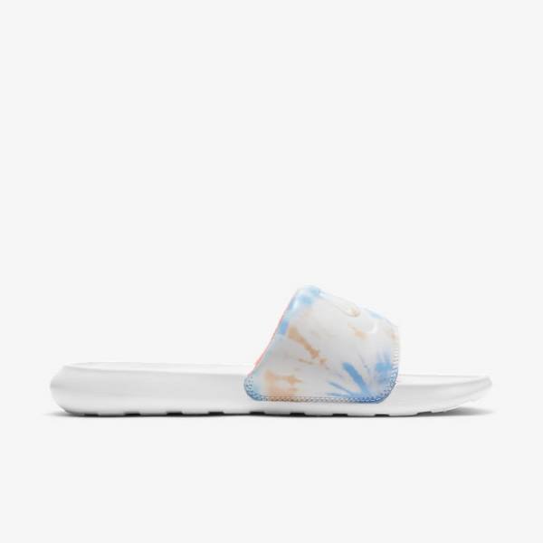 Women's Nike Victori One Print Slides White / Light Mango / Blue / White | NK401QTN