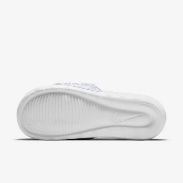 Women's Nike Victori One Print Slides White / Grey / Platinum / Metal Gold | NK730YPZ