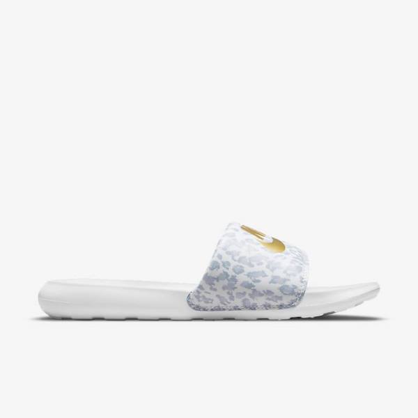 Women's Nike Victori One Print Slides White / Grey / Platinum / Metal Gold | NK730YPZ