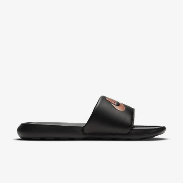 Women's Nike Victori One Slides Black / Metal Red Brown | NK053LBH