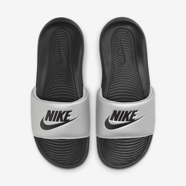 Women's Nike Victori One Slides Black / Metal Silver / Black | NK201JVY