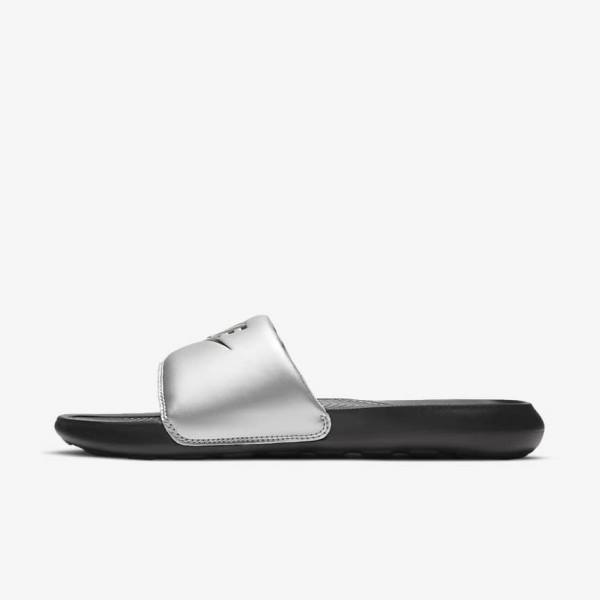 Women\'s Nike Victori One Slides Black / Metal Silver / Black | NK201JVY