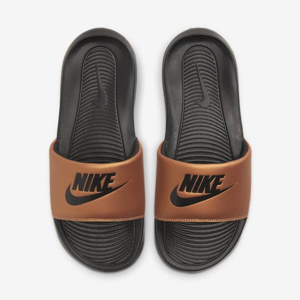 Women's Nike Victori One Slides Black / Metal Copper / Black | NK467ZTB